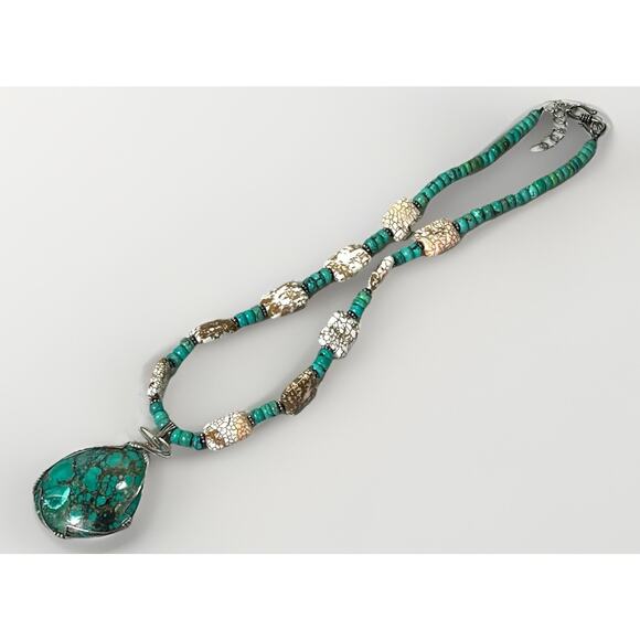 VTG Native American Sterling 925 Chunky Turquoise Agate Bead Statement Necklace - Picture 4 of 16